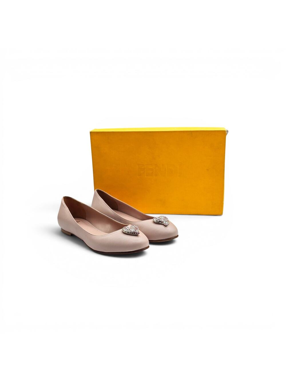 Fendi Women’s Ballet Flats Beige Leather with Crystal Hearts EU 37 US 7 - NWB